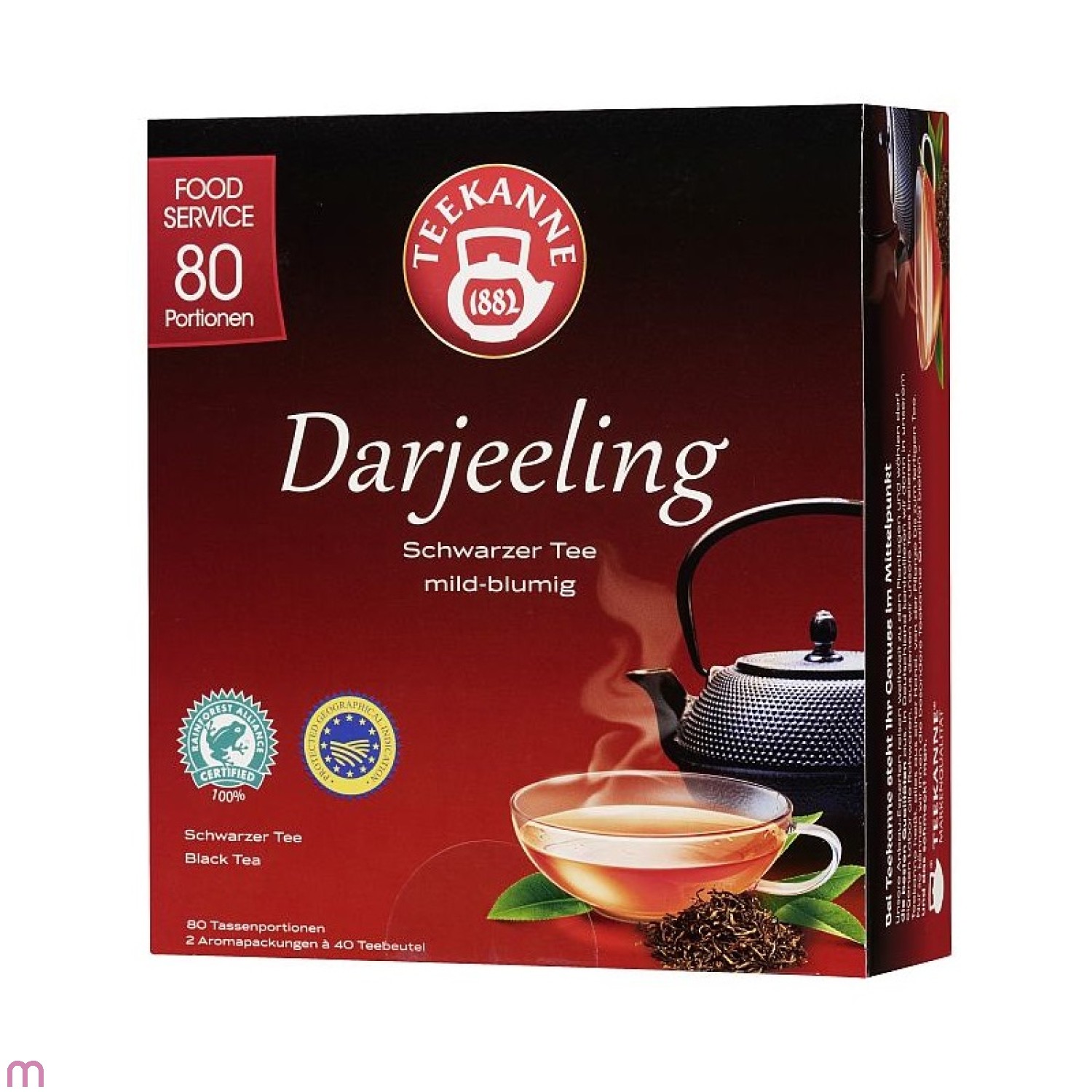 Teekanne Darjeeling Schwarzer Tee 80 x 1,65g Teebeutel, Rainforest Alliance