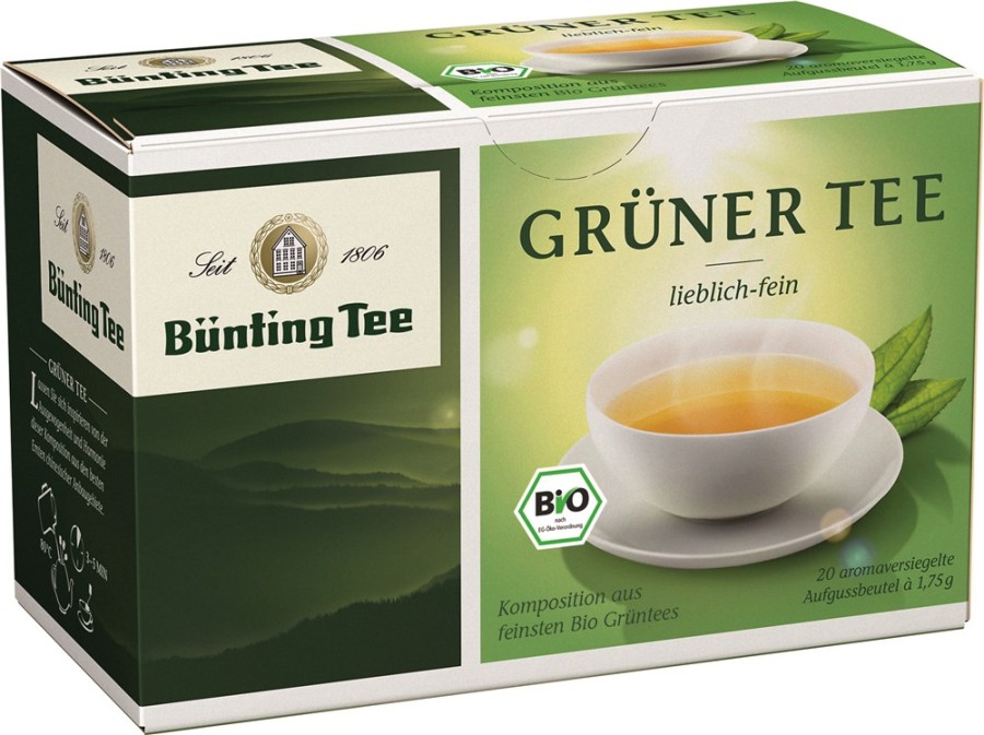 Bünting Tee Grüner Tee lieblich- fein 20 x 1,75g Teebeutel, Bio