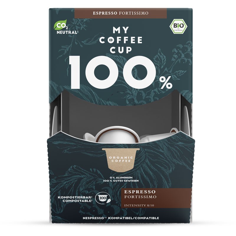 My-Cups Megabox Espresso Fortissimo 100 x 5,5g Kapseln, Bio, 0% Alu