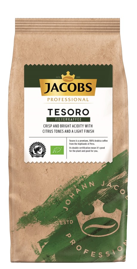 Jacobs Professional Tesoro Filterkaffee 1kg Gemahlen, Bio, Rainforest Alliance