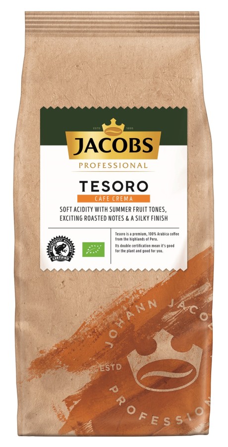 Jacobs Tesoro Café Crema 8 x 1kg Ganze Bohne, Bio, Rainforest Alliance