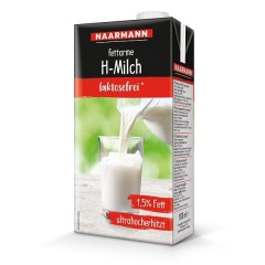 Naarmann H-Milch 1,5% Fett haltbare Milch 12 x 1 Liter Tetrapack, Laktosefrei